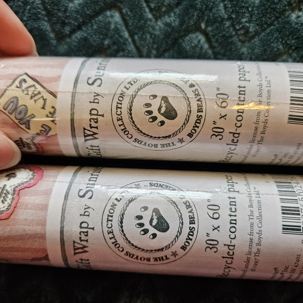 Boyds Bears Gift Wrap 2 Rolls 1997 Pink Striped by Sunrise